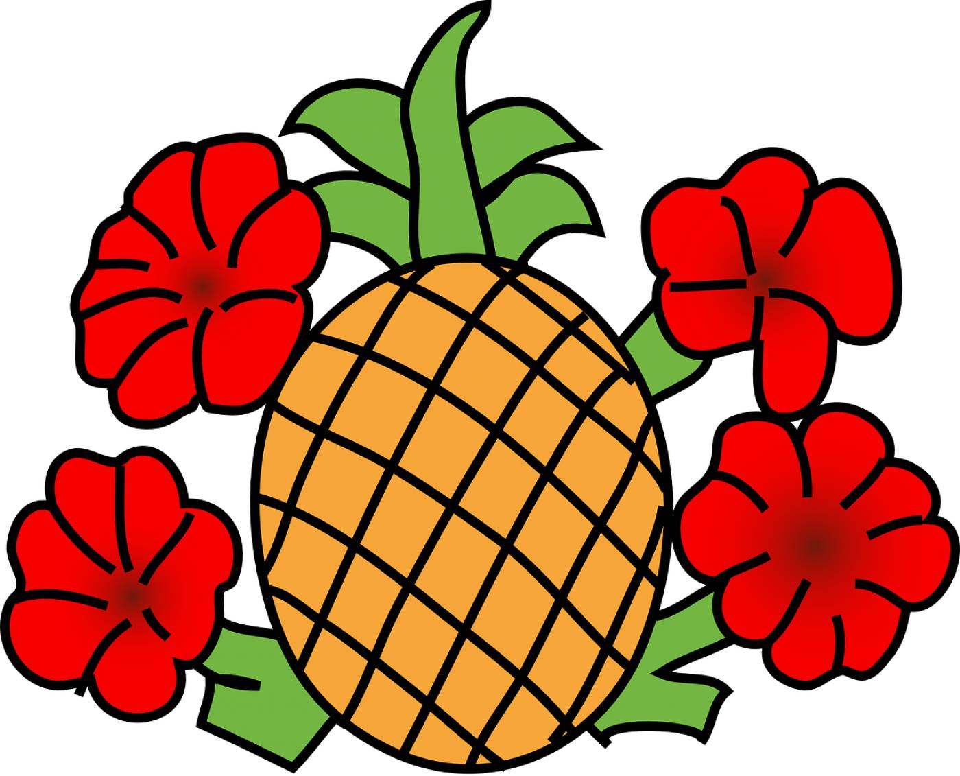 pineapple flowers red hawaii  svg vector