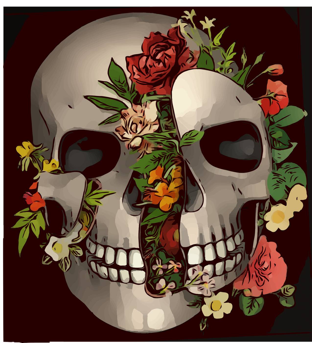 skull gothic flowers bones goth  svg vector