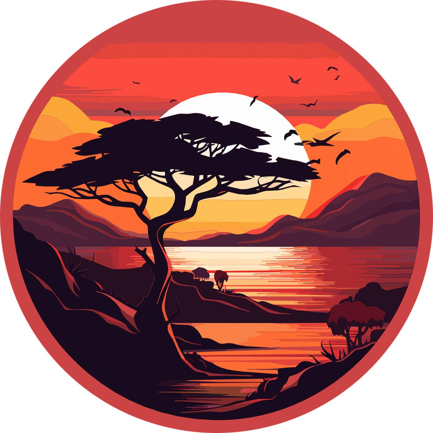 ai generated tree lake birds  svg vector