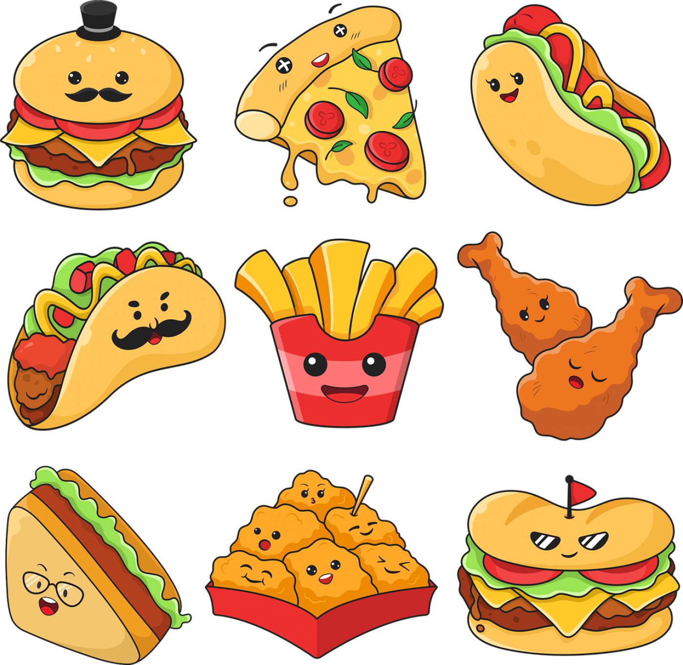 fast food meal cartoon face smile  svg vector