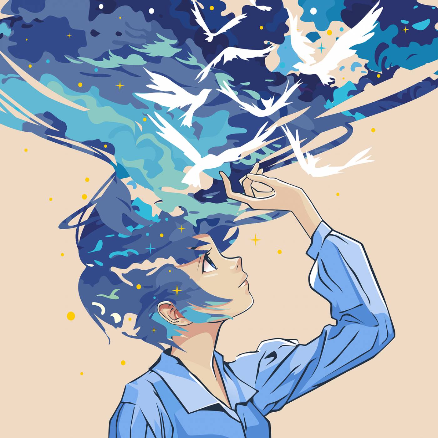 girl blue hair pieces mind fell  svg vector