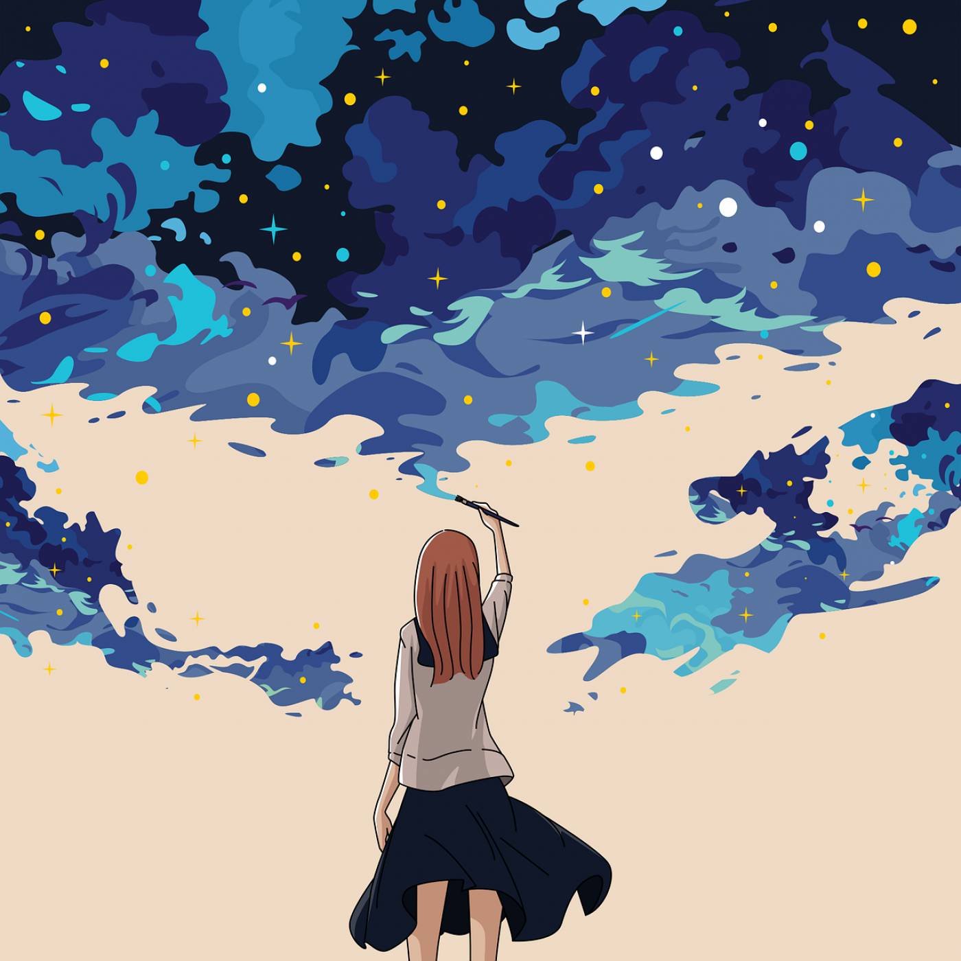 girl clouds stars art calm anime  svg vector