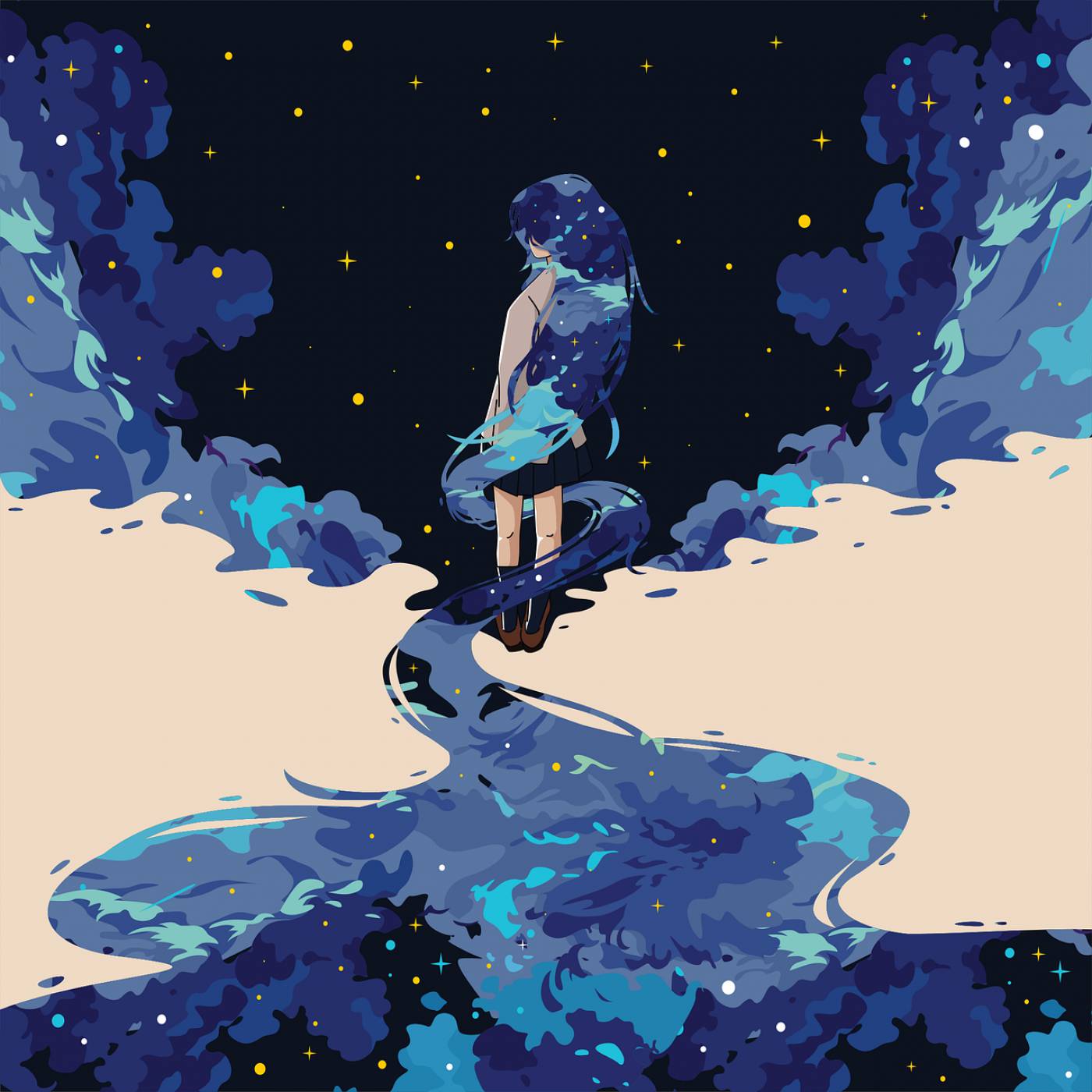 girl clouds stars art calm anime  svg vector