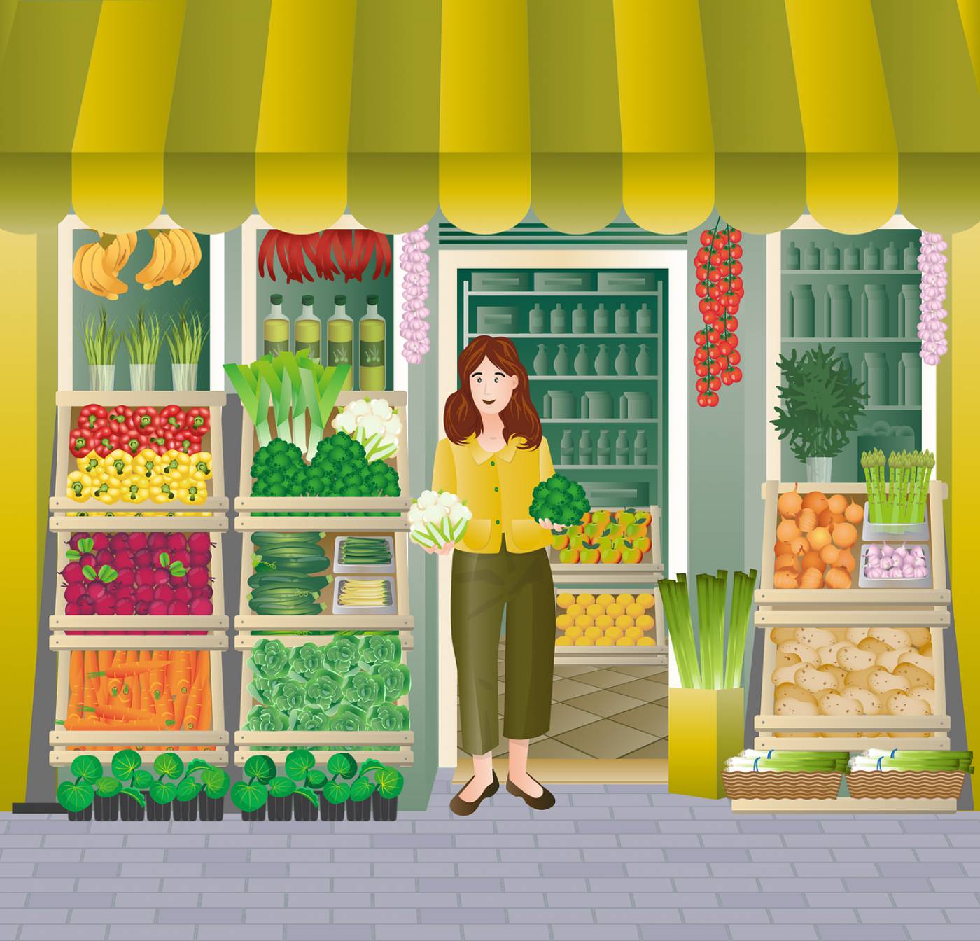 woman shopping vegetable shop  svg vector