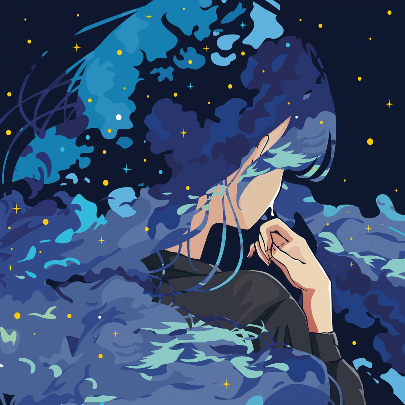 woman stars mind sky night clouds  svg vector