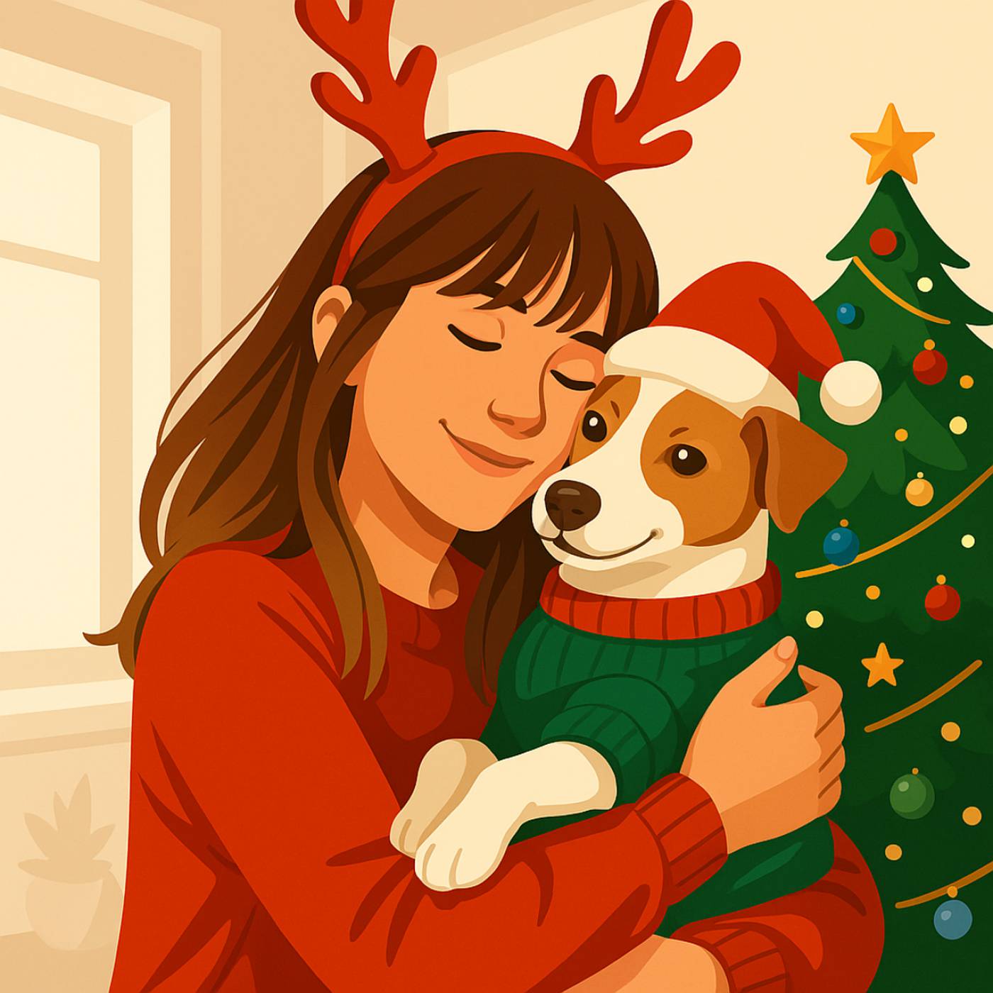 christmas illustration girl and dog  svg vector