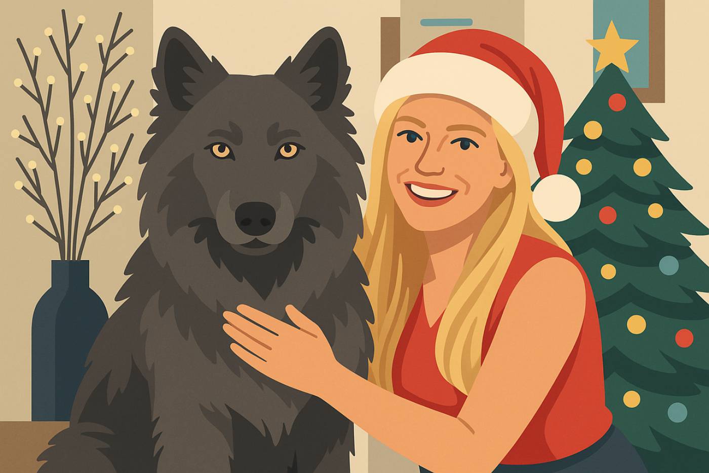 christmas illustration woman and dog  svg vector