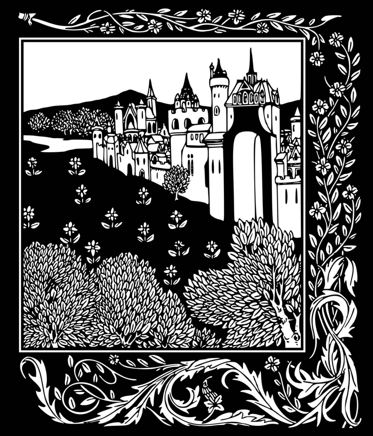 castle fantasy line art floral  svg vector