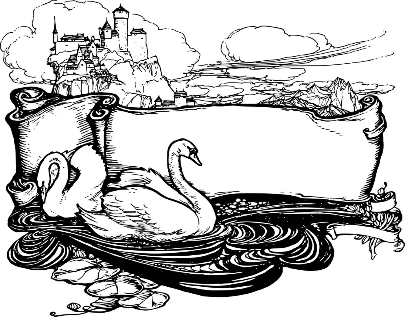 swan scroll line art vintage  svg vector