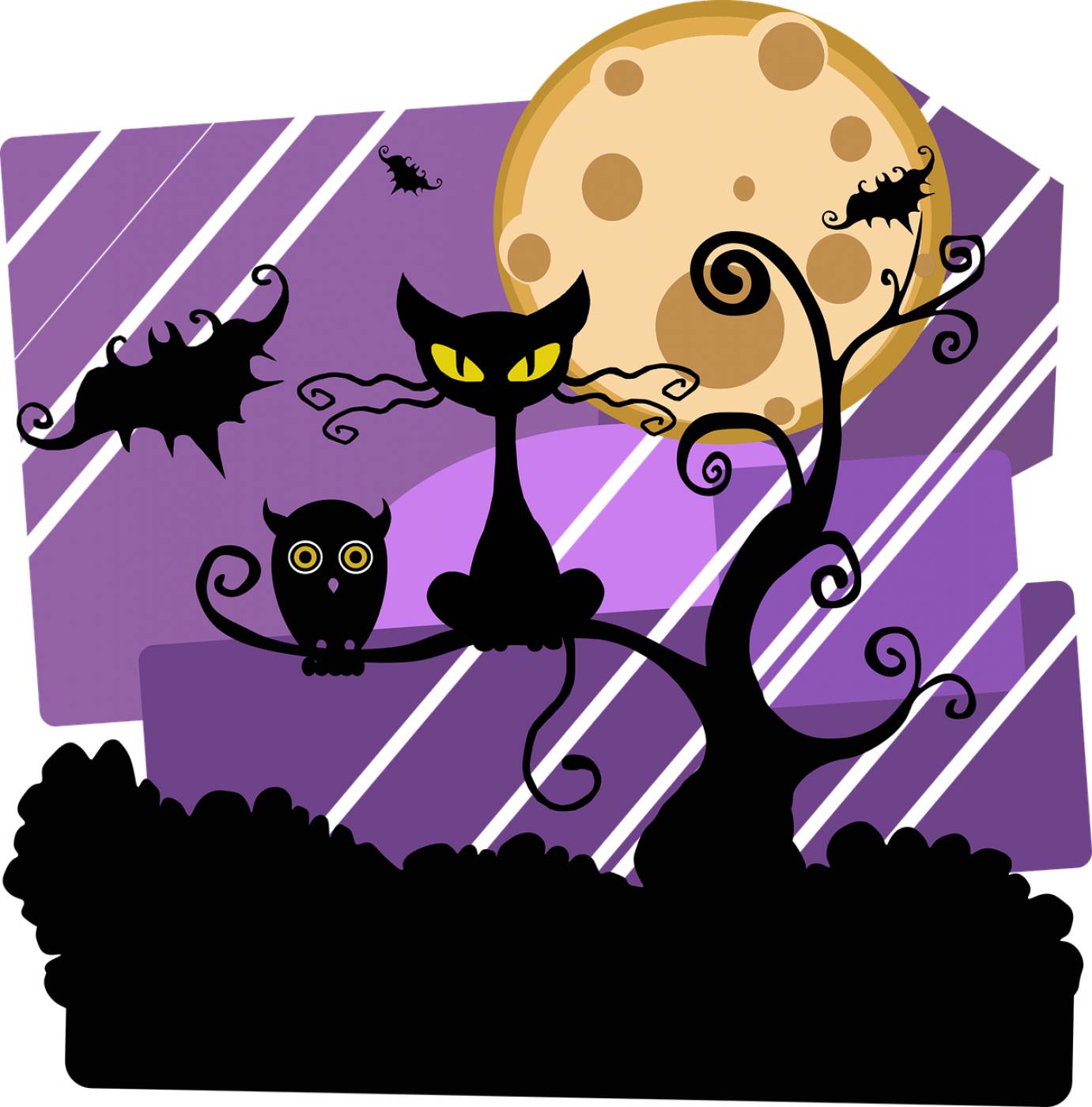 night halloween moon cat tree  svg vector