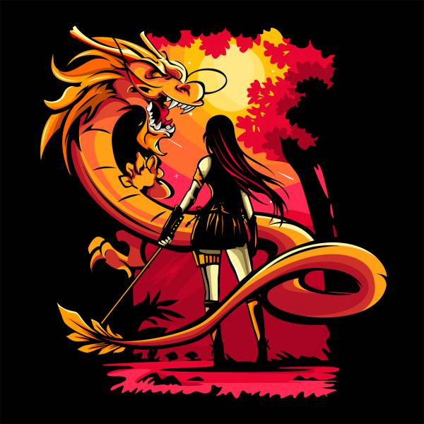 dragon katana woman fantasy sword  svg vector cut file