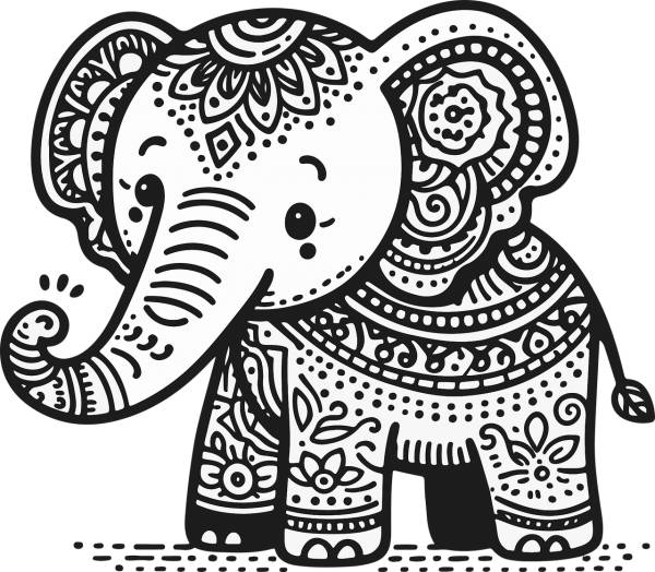 elephant drawing pattern black  svg vector cut file