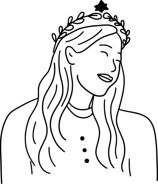 girl woman line art crown  svg vector cut file