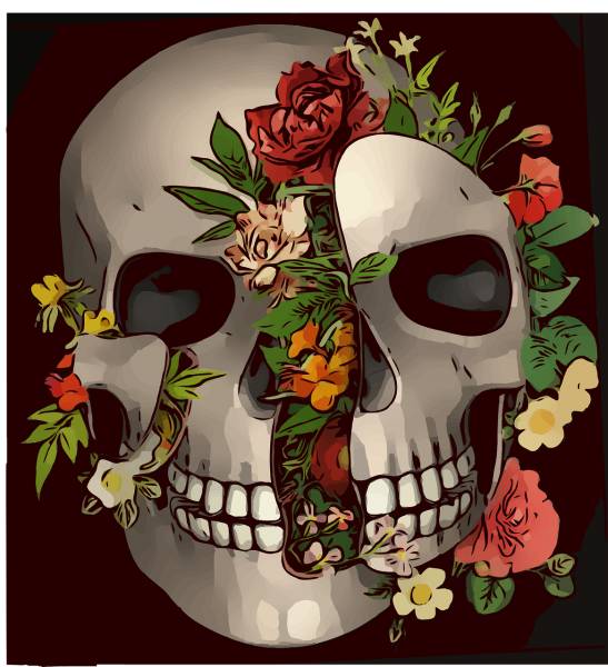 skull gothic flowers bones goth  svg vector cut file