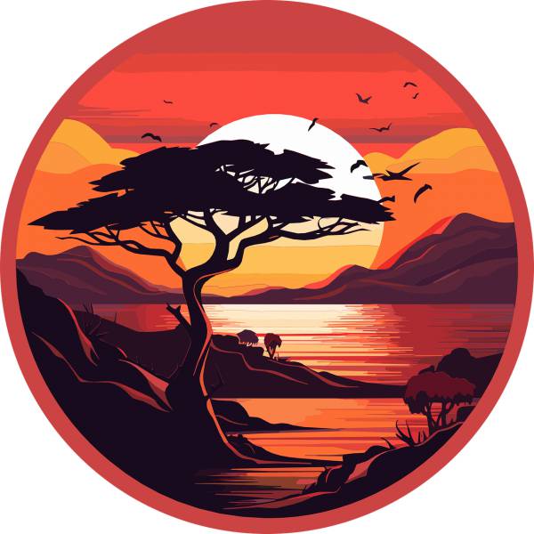ai generated tree lake birds  svg vector cut file