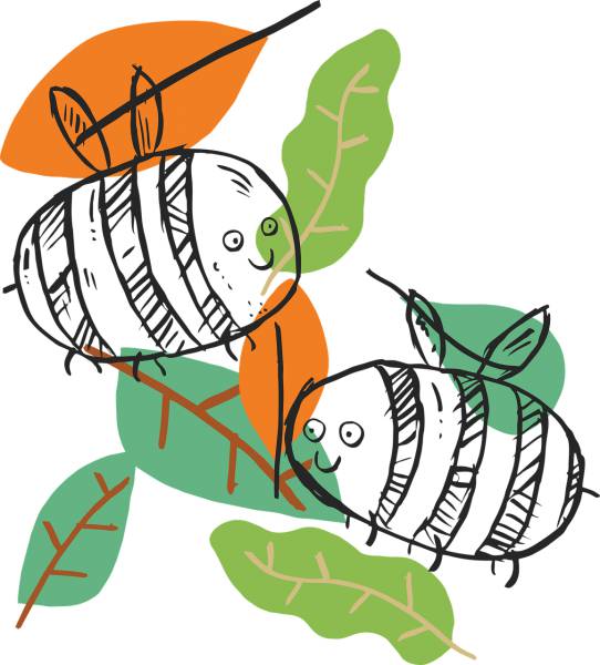 drawing bees line art leaves  svg vector cut file