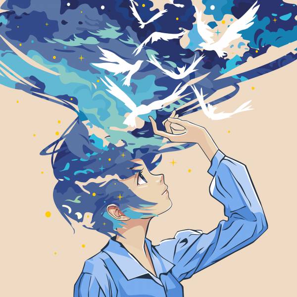 girl blue hair pieces mind fell  svg vector cut file
