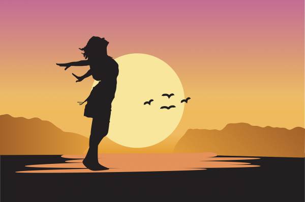 sunset girl dance silhouette  svg vector cut file