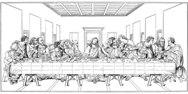 last supper jesus line art painting  svg vector cut file