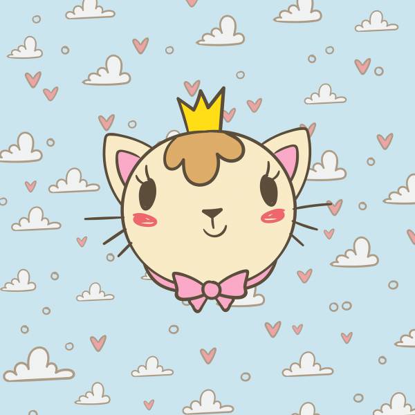 cat cloud heart kitten cute crown  svg vector cut file