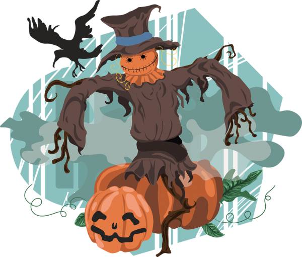 scarecrow halloween pumpkin crow  svg vector cut file
