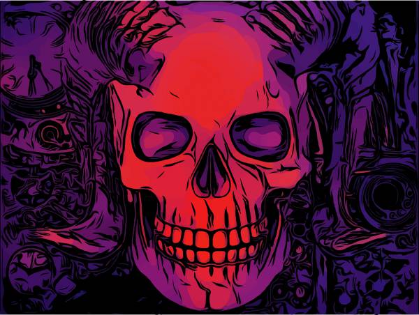 skull purple death goth red grin  svg vector cut file