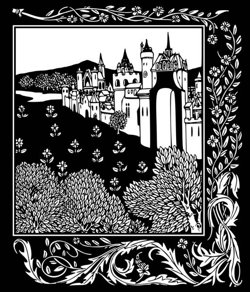 castle fantasy line art floral  svg vector cut file