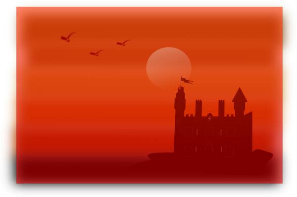 castle sunset haunted spooky misty  svg vector cut file