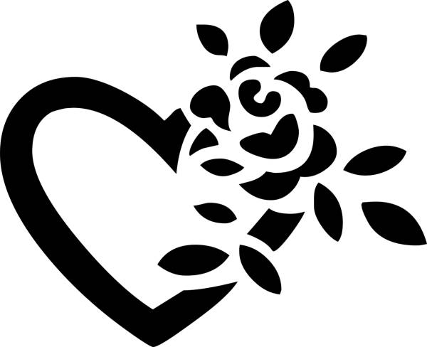 black floral flower heart love  svg vector cut file