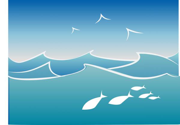 ocean fish waves bird life sea  svg vector cut file