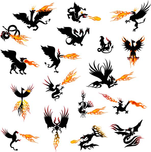 dragon phoenix fire bird ancient  svg vector cut file